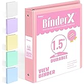 BinderX Extra Durable 1.5 Ring Binder, Round Ring 1.5 Inch Binders, Fits 325 Sheets of 8.5x11 Paper, Customizable View Cover with Inside Pockets, Cute 1.5" Binder, School Supplies for Girls, Pink