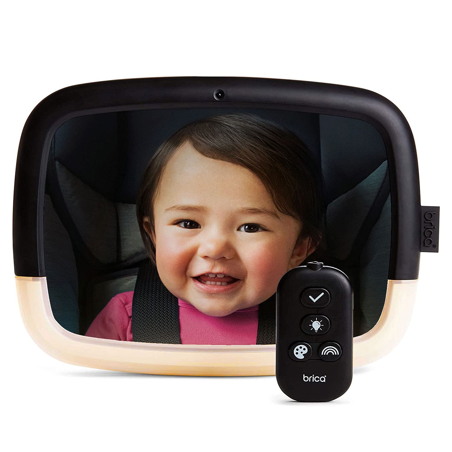 Munchkin In-Sight Car Seat Mirror with LED Night Light | Large Car Mirror for Rear Facing & Toddlers | Shatterproof & Crash Tested Child Car Mirror