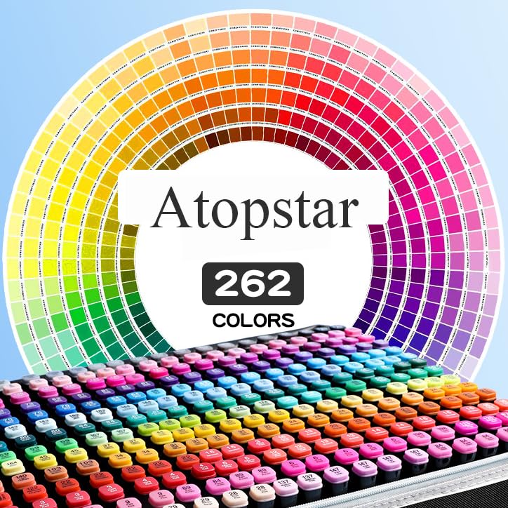 ATOPSTAR 262 Colors Alcohol Markers for Artist Drawing - Dual Tip Art Markers for Adult Coloring Painting Supplies (262 Black Shell)