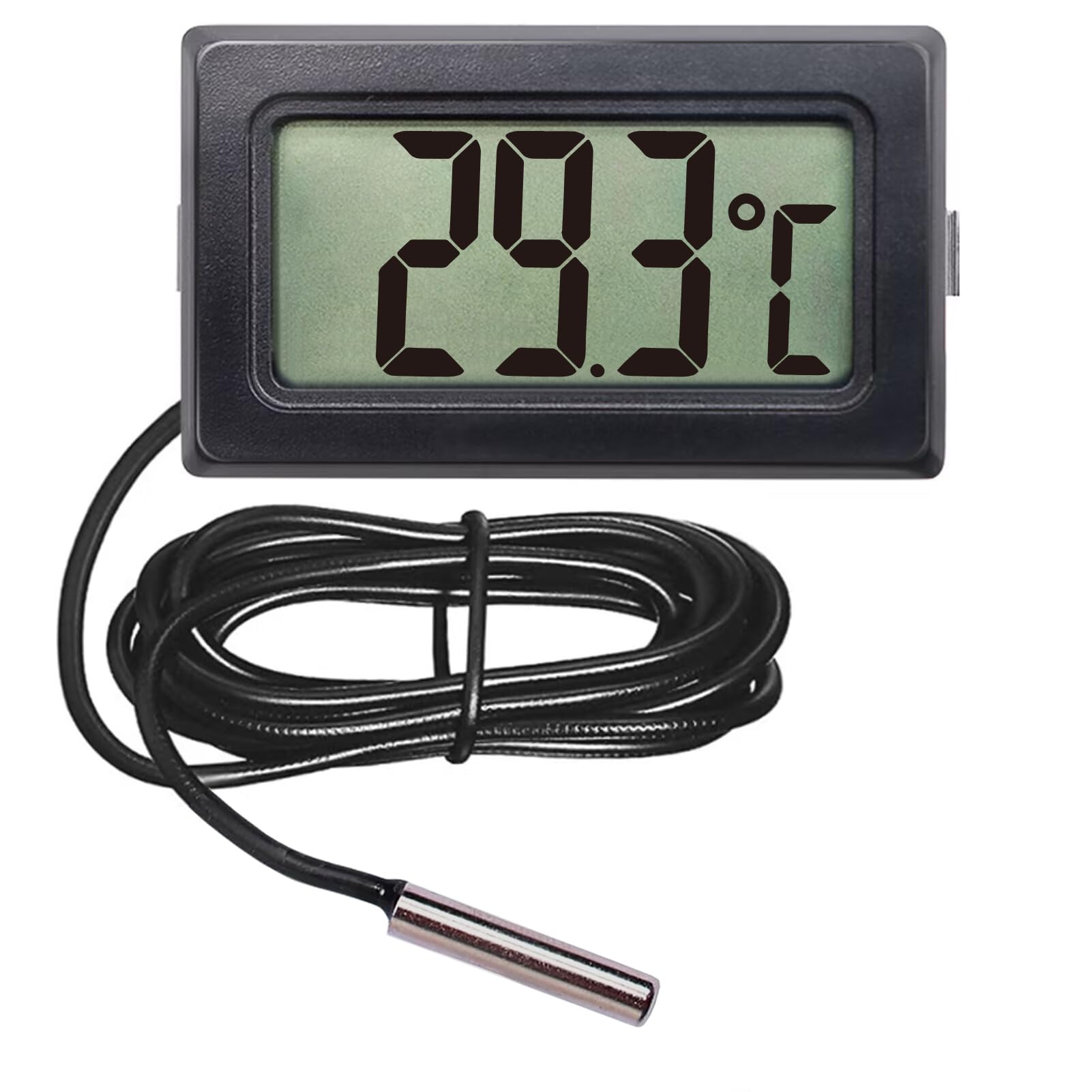 Black Mini Aquarium Fridge Thermometer with Waterproof Probe and Digital LCD Temperature Monitor