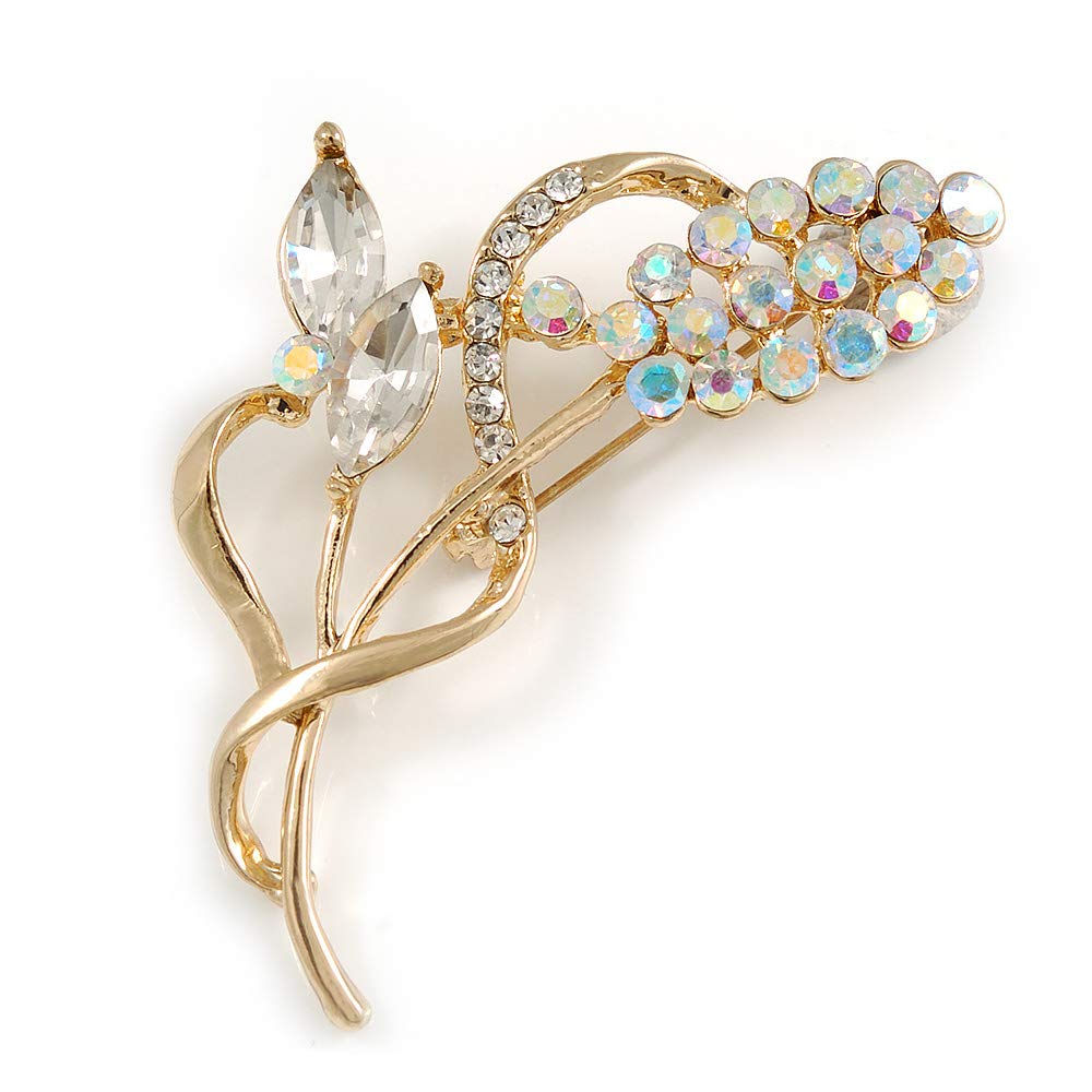 Clear/AB Crystal Floral Brooch In Gold Plating - 65mm L