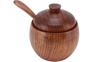 ZJchao Sugar Bowl with Lid and Spoon, Wood Jar Seasonings Storage Container Sugar Container Bowl with Spoon and Lid for Hotel