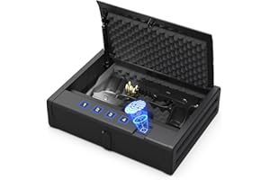 HARDROCK Gun Safe for Pistols, Biometric Wall Mounted Handgun Safe Box for Desk, Bedside,Truck，Drop Down Quick Access Security Safe with Fingerprint Keypad Lock for Home nightstand