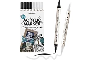 TRANSON 4 Black and 4 White Paint Markers Brush and Bold Dual-tip Acrylic Paint Marker Set for Rock Painting Glass Canvas Wood Leather Ceramic Painting