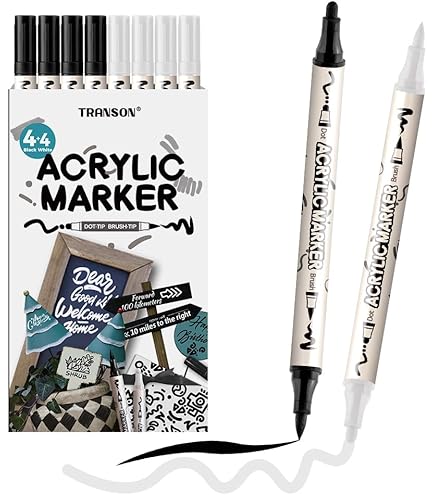 Black And White Acrylic Paint Pens 12 Dual Tip Marker For Wood Rock Glass