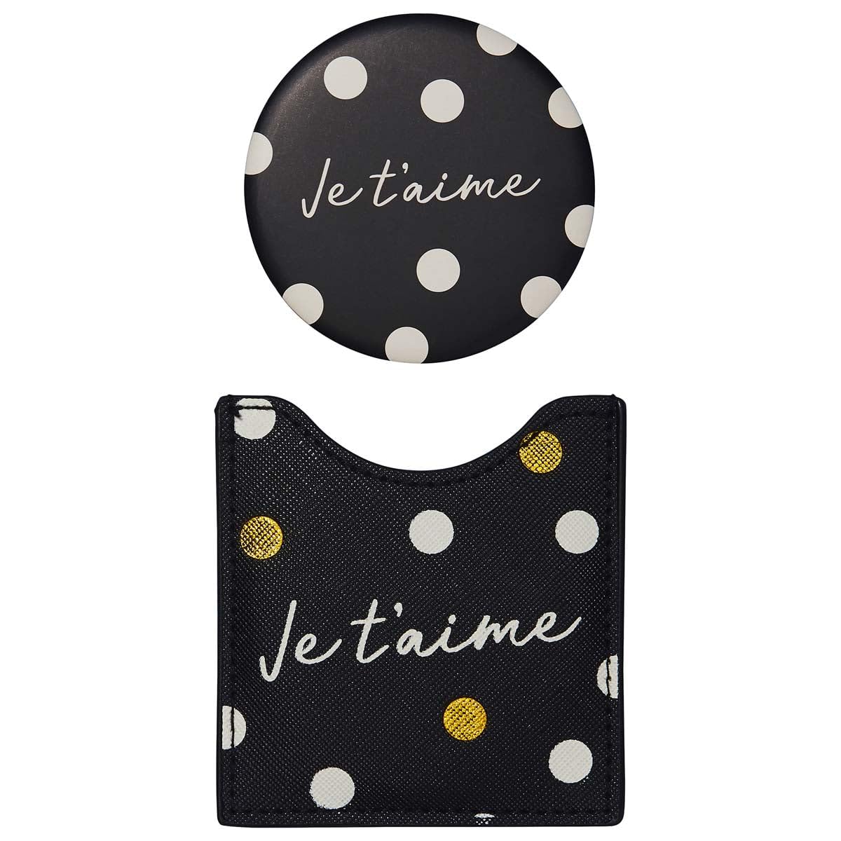 Draeger Round Pocket Mirror with "Je t'aime" ("I Love You") Design 8.5 x 8 cm