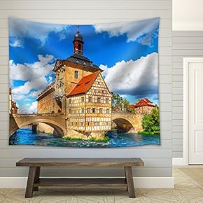 Scenic Summer View of The Old Town Architecture with City Hall Building in Bamberg, Germany - Fabric Wall Tapestry Home Decor - 51x60 inches