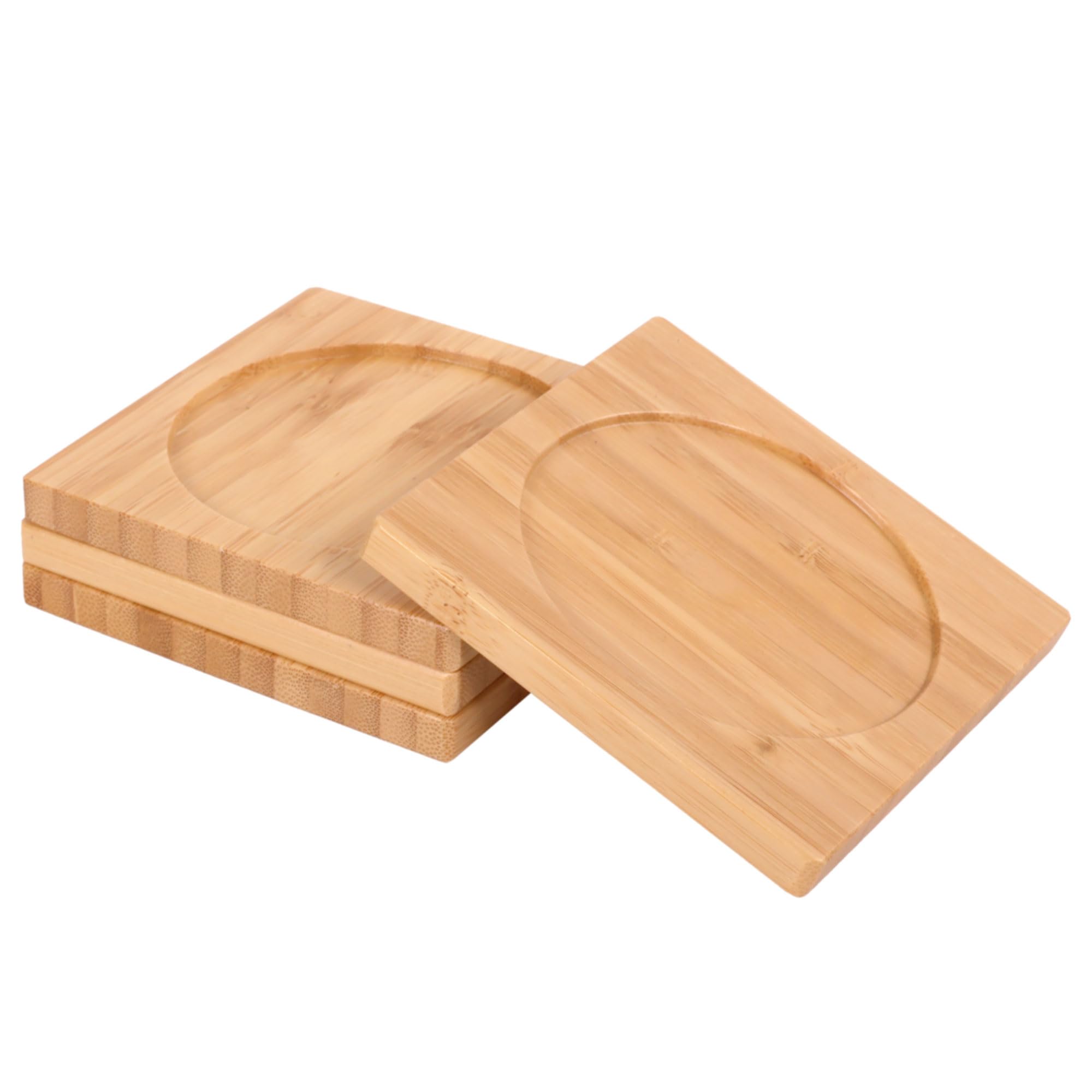BambooMN Heavy Duty 100% Eco-Friendly Natural Bamboo Coasters - 3.75" x 3.75" - Square - 10 Piece Coaster Set