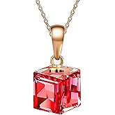 Austrian Crystal Cube Pendant Necklaces for Women 14K Gold Plated Hypoallergenic Dainty Jewelry