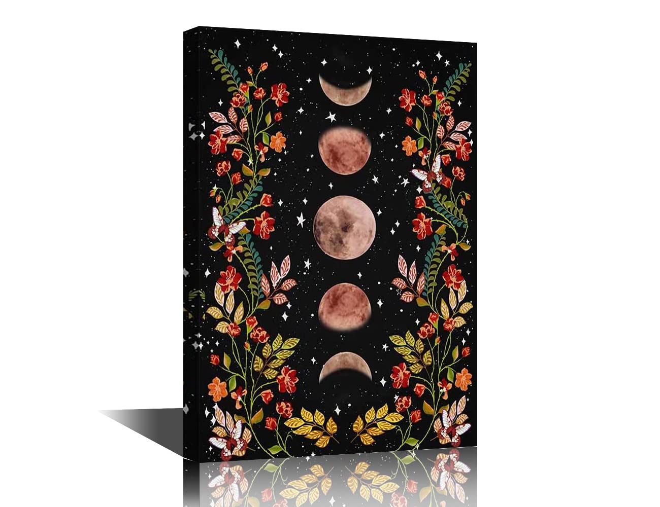 TISHIRON Canvas Wall Art Moon Garden Surrounded by Vines and Flowers Prints Art for Living Room Bedroom Office Wall Decoration New Year Gift Framed Ready to Hang 16x24inch(40x60cm)