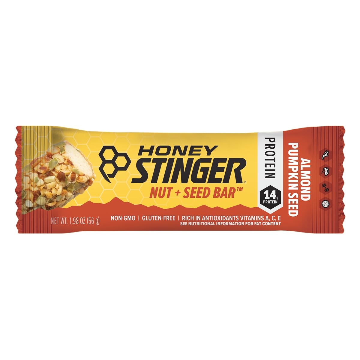 Honey Stinger Nut + Seed Bar, Almond Pumpkin Seed, Protein Packed Food for Exercise, Endurance, Performance and Recovery, Sports Nutrition Snack Bar for Home & Gym, Post Workout, Box of 12