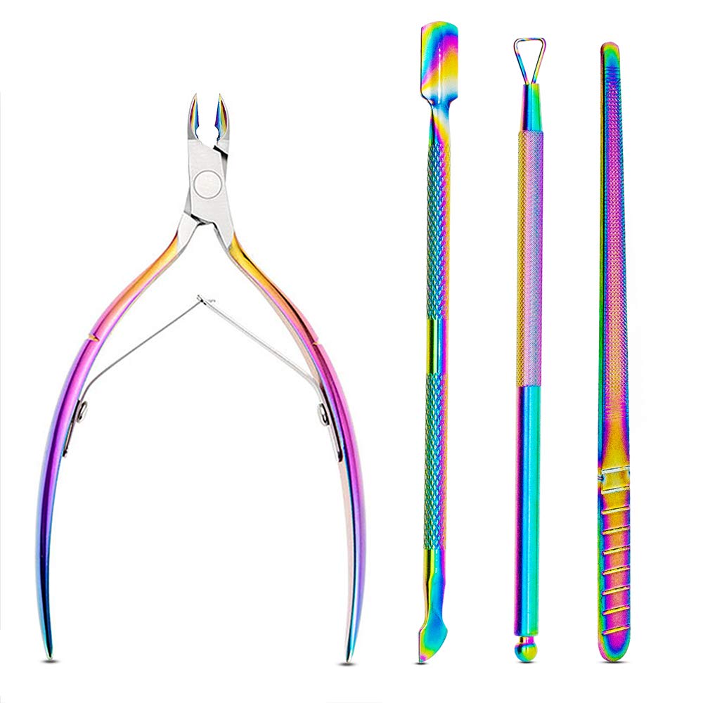 JOYJULY Cuticle Trimmer with Cuticle Pusher Nail File, Cuticle Remover Cutter Nipper Multi-color Professional Stainless Steel Cuticle Cutter Clipper Nail Nipper Durable Pedicure Manicure Tools: Beauty