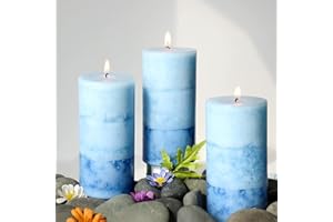 FLAVCHARM Pillar Candles Lilac Scented 3 Pack Blue Layered 3x6 inch Pillar Scented Candle Long-Lasting Clean Burning Candles Scented Decorative Candles for Home Decor, Bathroom Decorations