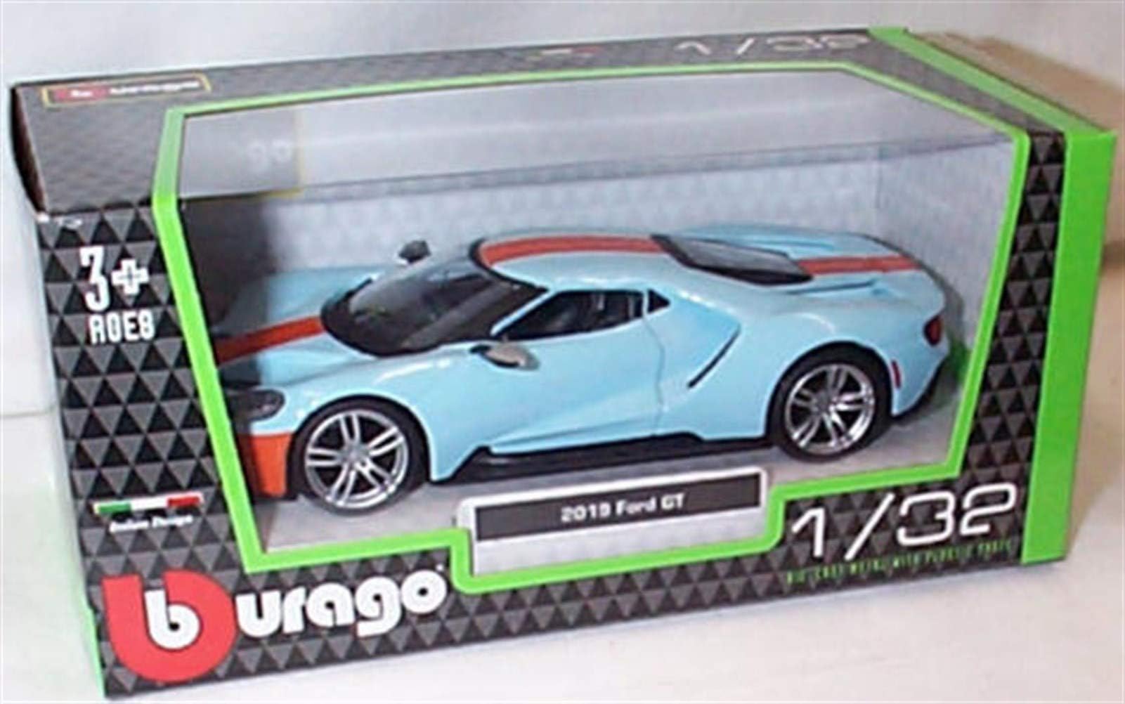 Corgi burago pale blue & orange ford GT 2019 car 1:32 scale diecast model, 43043B-01