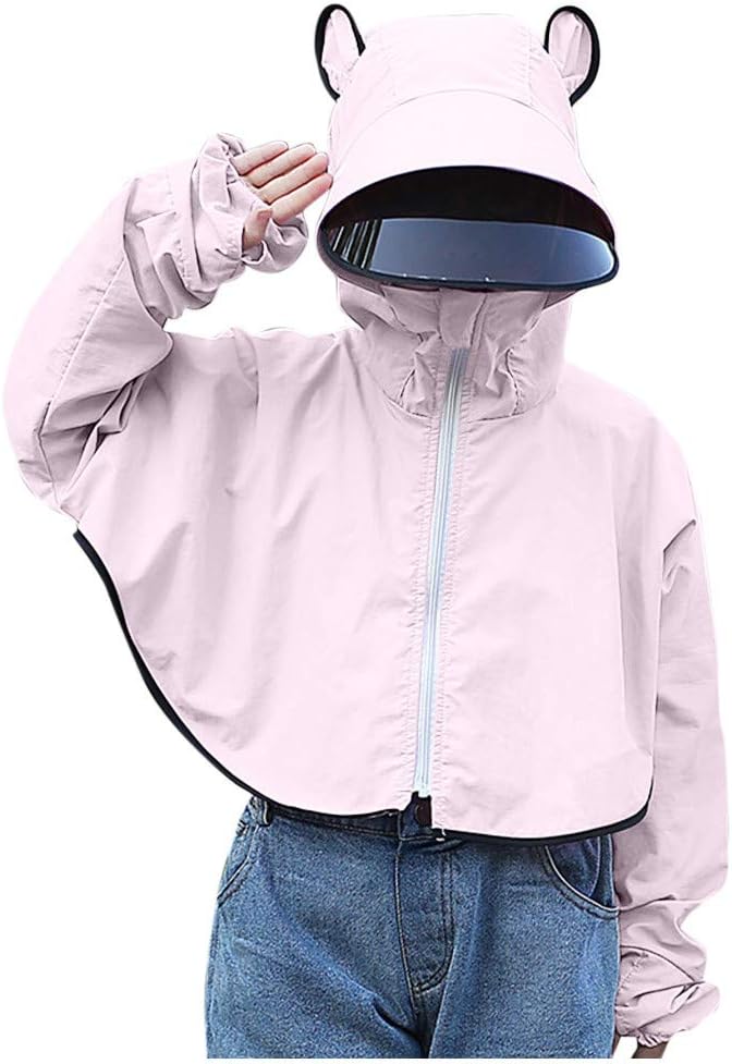 BBesty Protective Shield Sneeze Guard for Kids Full Cover Safety Hat with Clear Visor UV Protection Anti Pollution Splashing Proof Outdoor Cover with Cat Ears for Boys Girls