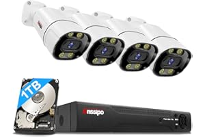 ANSSIPO 4MP PoE Security Camera System, 4pcs 4MP Wired Security Cameras Outdoor Indoor, Person/Face AI Detection, Two-Way Talk, Spotlights Color Night Vision, 8 Channel Home Surveillance NVR with 1TB HDD