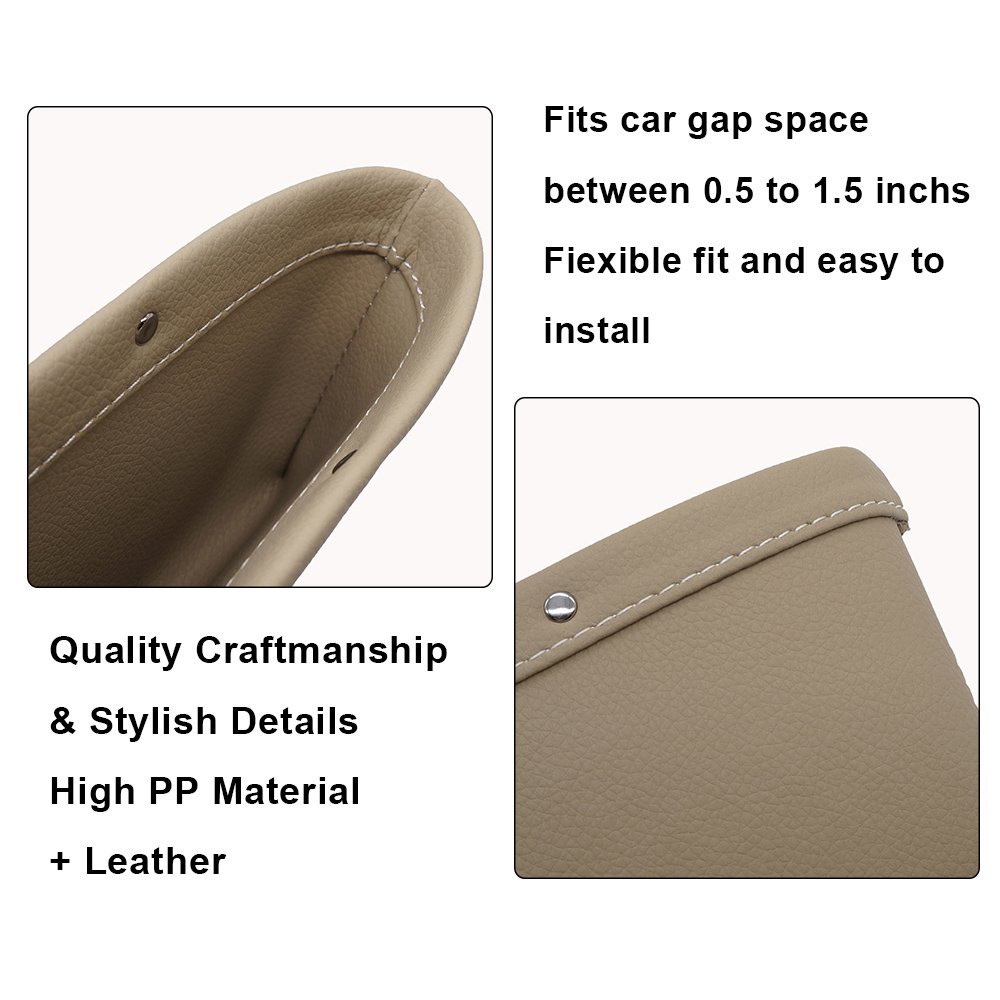 LOCEN Premium PU Leather Car Seat Gap Filler Catch Side Pocket Organizer set of 2 Beige