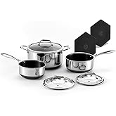 HexClad Hybrid Nonstick 6-Piece Pot Set with 2 Silicone Trivets, 2, 3, and 8-Quart Pots with Tempered Glass Lids, Stay-Cool H