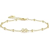 ERIN MARIE 14K Gold Anklets for Women Ankle Bracelets for Women Gold Anklets Infinity Symbol and Evenly Spaced Bead Infinity Bead Ankle Bracelets for Womens With Adjustable Size (9.4-11) Inches