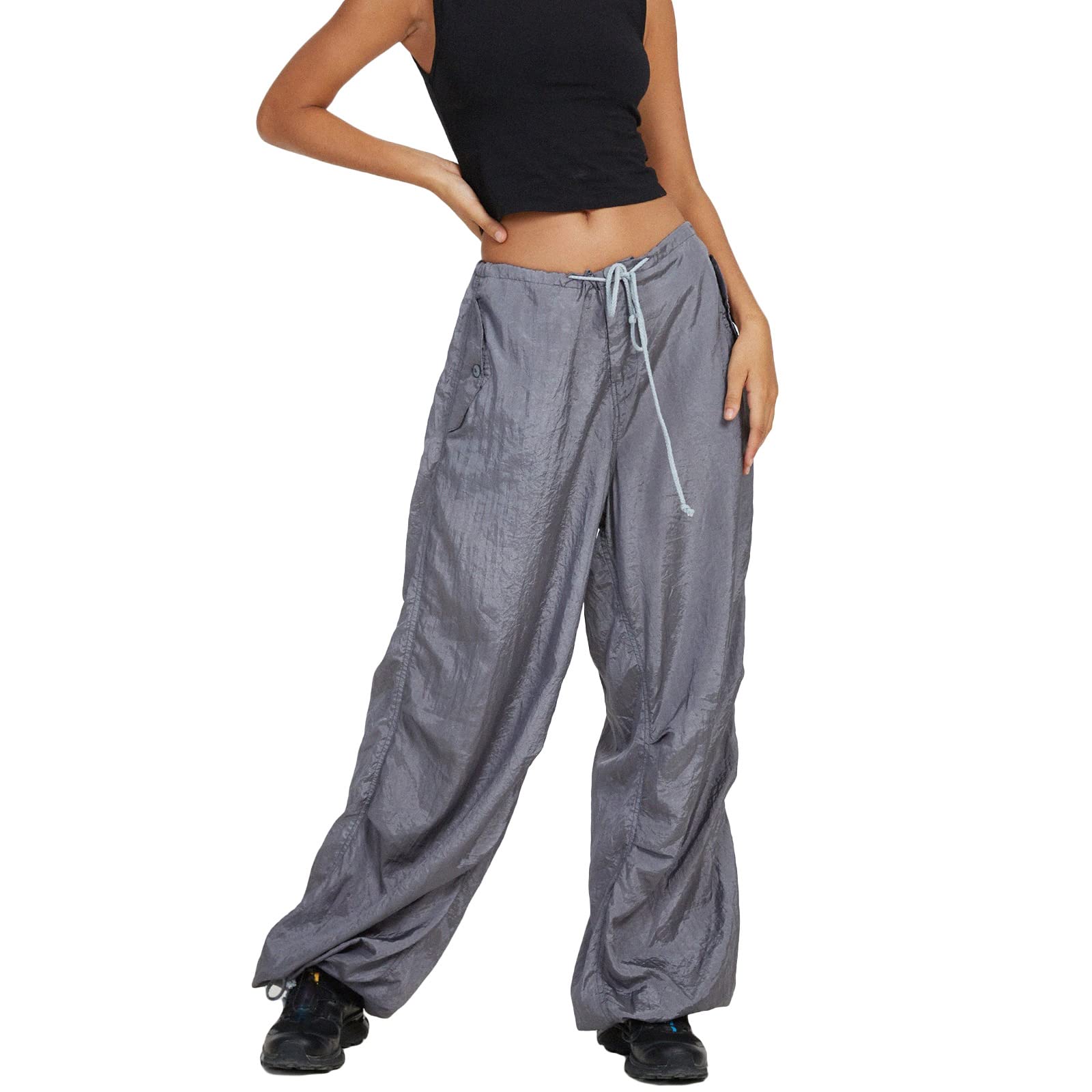 Women High Waisted Cargo Jeans Straight Wide Leg