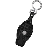 CISUI Leather Key fob Cover,Keychain Shell,Key case Protector Compatible with Mercedes Benz C E M S CLS CLK G AMG Smart Key (Black)