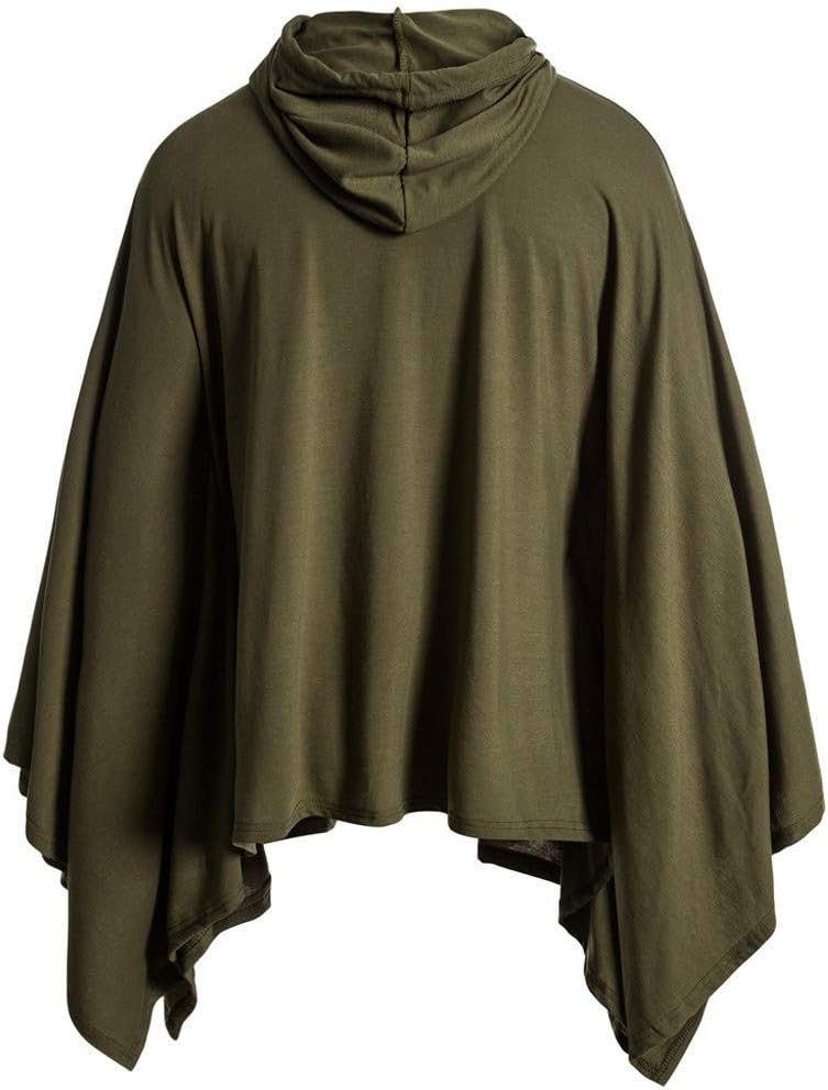 Unisex Casual Hooded Poncho Cape Cloak Mens Loose Tops Irregular Hem Fashion Coat Hoodie Pullover with Pocket