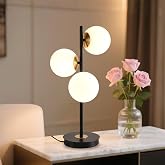 Mid Century Modern Table Lamp, Black Gold Globe Table Lamps for Nighstand | Modern Milk Glass Desk Lamp, 3 Light Globe Bedside Lamps for Bedroom Living Room Office, G9 Base (Not Included Bulbs)