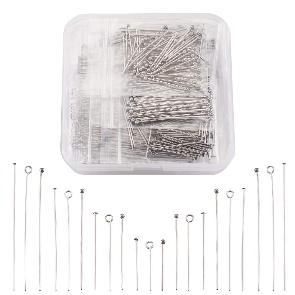Cheriswelry 720pcs Stainless Steel Headpins Kit with Open Eye Pins Ball Head Pins Flat Head Pins 4 Sizes for Jewellery Earring Making