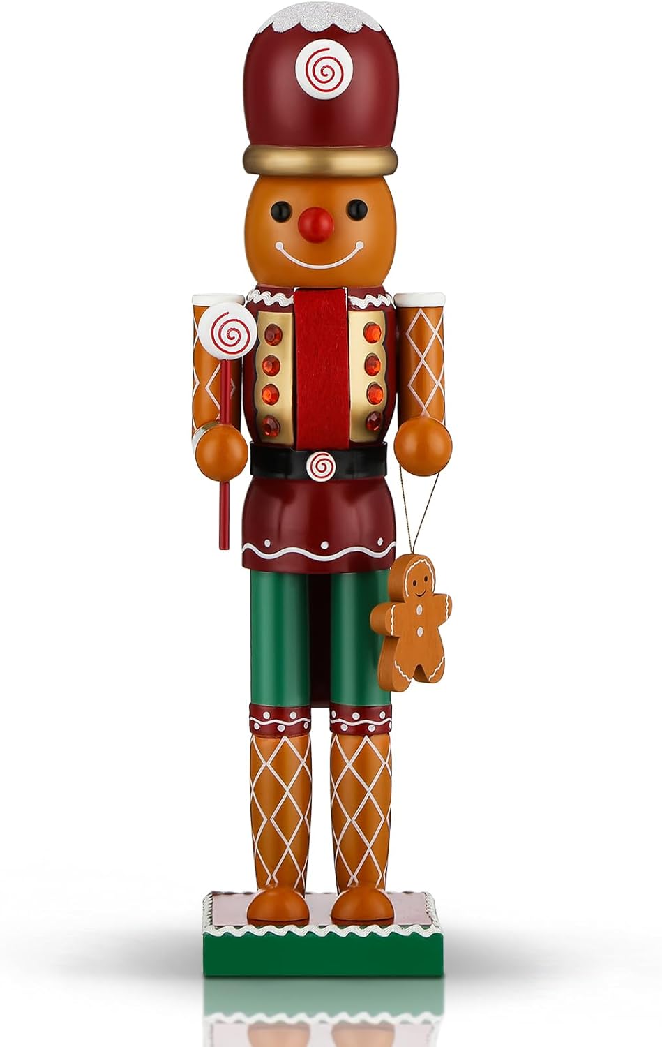 Nutcrackers - Wettarn Christmas Nutcracker Figures 14 Inch Wooden Nutcracker Soldier Christmas Wood Traditional Decorations African American Gingerbread Man for Shelves Desktop Ornament(Cute Gingerbread Man)