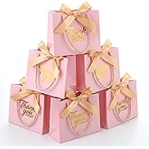 Meyeyaia 50 Pack Small Thank You Gift Bags With Handles, Mini Pink Gift Bags Bulk for Birthday, Party Favors,Wedding, Back to School, Summer Party(5.5''x 2.5''x4.7'')