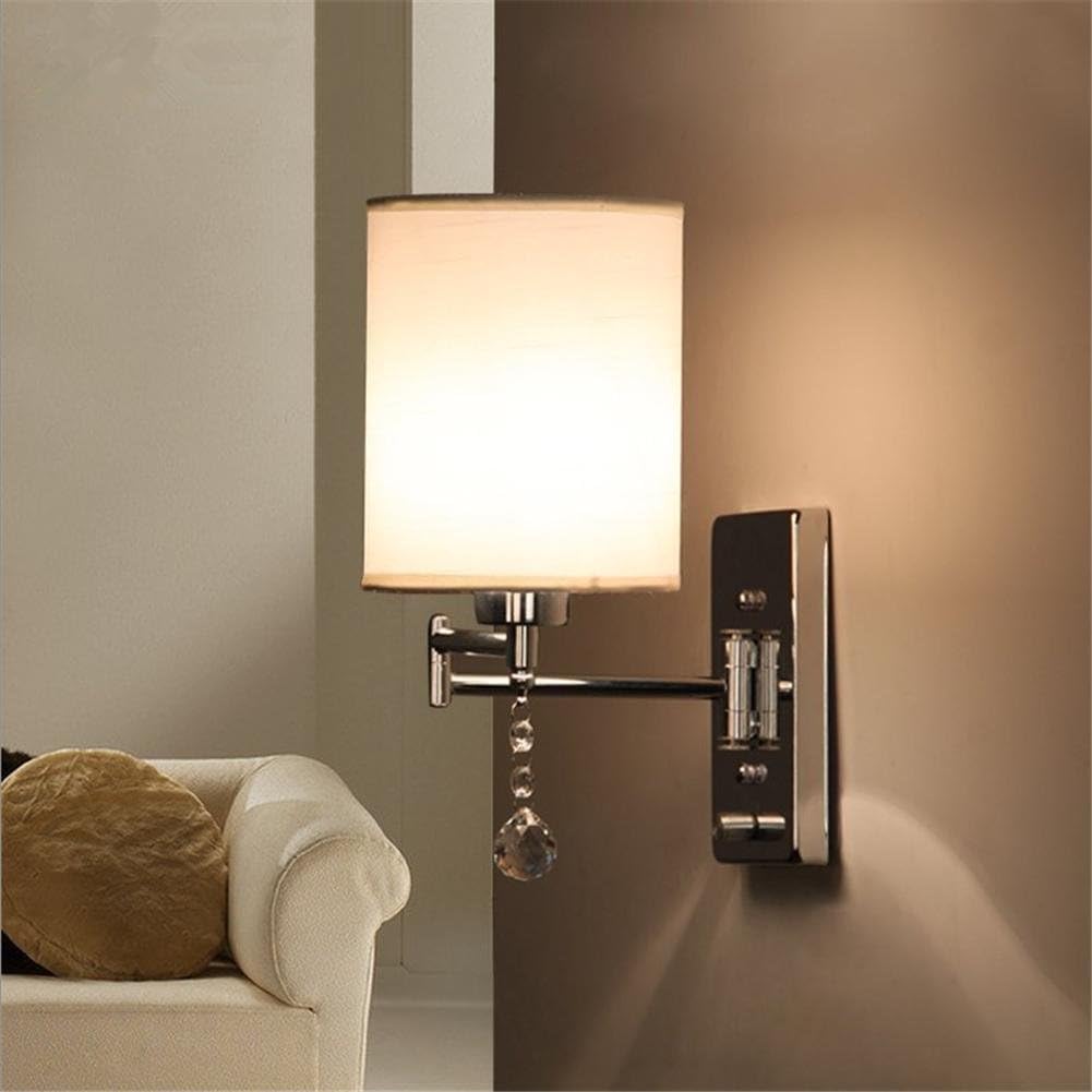 Wall Lights Modern Reading E27 Polished Chrome Wall Lamp Adjustable Metal Swing Arm and Fabric Lamp Shades with Crystal Ball Ornament with Dimmer Switch Living Room Bedroom Hotel Bedside