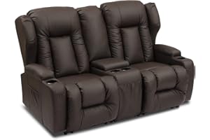 SAMERY RV Loveseat Recliner Sofa, Manual Reclining Loveseat with Console, 2 Seat Recliner Sofa Chair for Living Room RV Theater Recliner Love Seat with Cup Holders/Pockets/Pillows