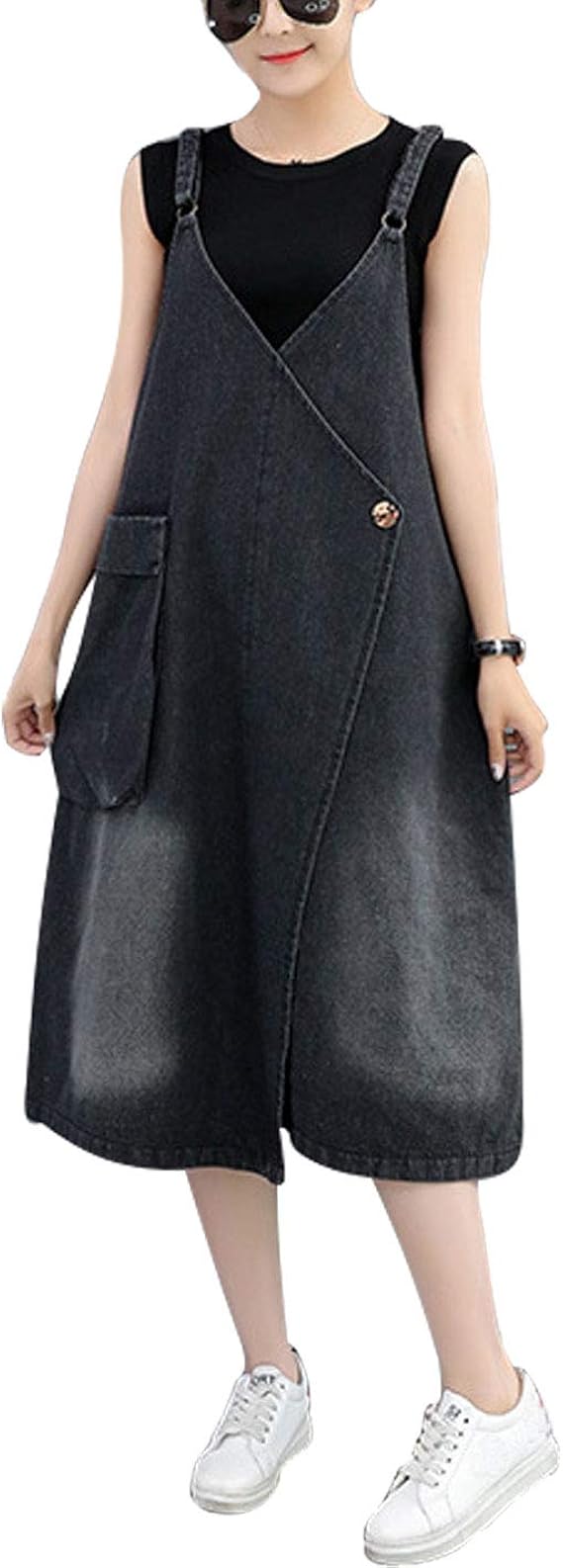 Omoone Women's Baggy Loose Midi Long Distressed Denim Jean Jumpers