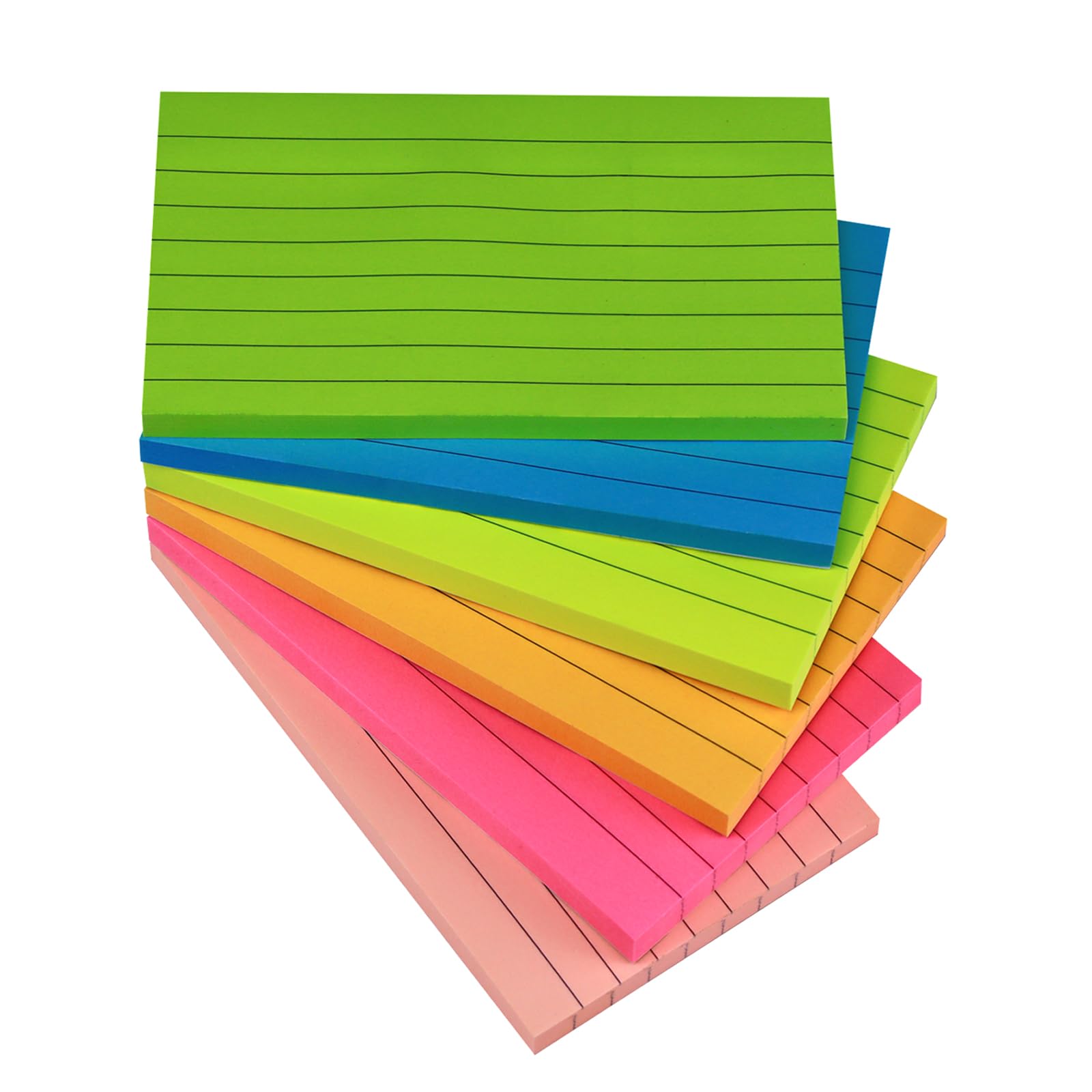 KIFZM 480 Sheets Large Lined Sticky Notes, 76 x 127 mm 6 Brilliant Colors Assorted Self-Stick Pads for Notebook,Office,School and Home,80 Sheets/Pad