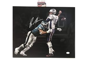 HOFSM.COM HALL OF FAME SPORTS MEMORABILIA Autographed/Signed Brandon Graham Philadelphia Eagles Spotlight Game Winning Strip Sack Fumble vs. Tom Brady Super Bowl LII 52 Champions 16x20 Football Photo JSA COA
