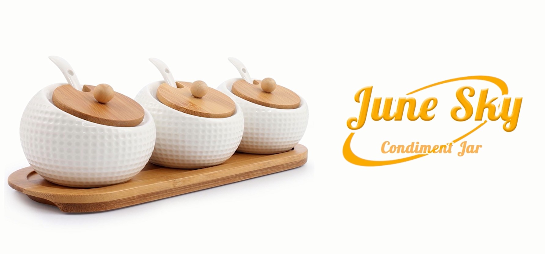 Porcelain Condiment Jar Spice Container with Lids Bamboo Cap Holder