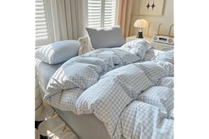 Nayoroom Gingham Duvet Cover Queen Size Blue White Plaid Checkered Comforter Cover 3 Pcs Soft Breathable Washed Microfiber Grid Farmhouse Bedding Set with Pillow Shams