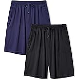 DAVID ARCHY Mens Pajama Shorts Bamboo Rayon Sleep Shorts Soft Comfy Breathable Lounge Pants with Pockets 2 Pack