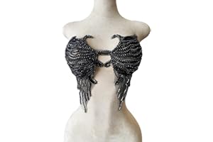 ESOSZNUA Trimimg Patches Pure Handmade with Glass Rhinestones Beads sew on Applique for Dress Chest Decorative Accessories 17X13inches (Black)