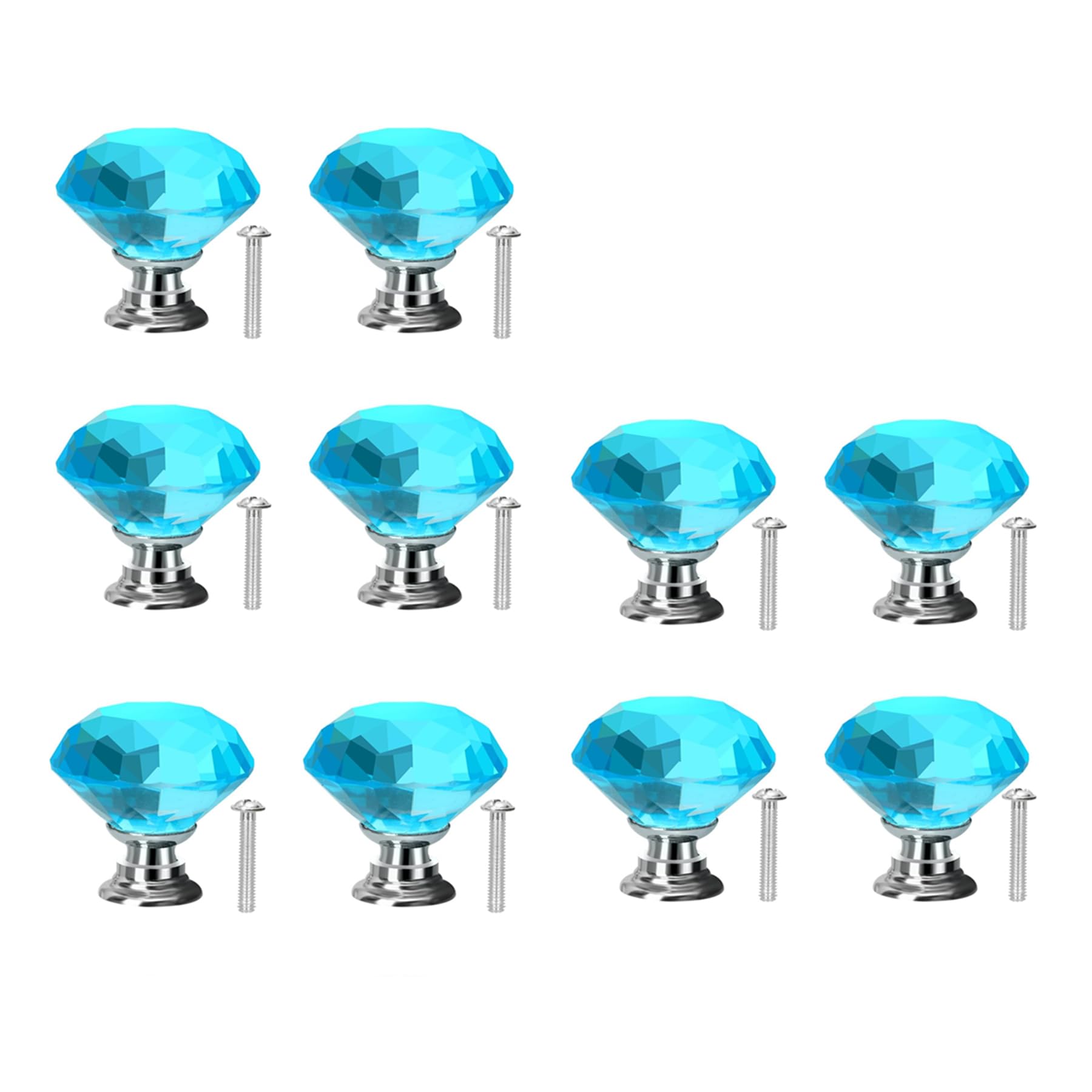 Crystal Drawer Knobs from Hotooldo -40mm Glass Drawer Knobs Crystal Door Handles Diamond Shaped Pulls with Screw for Home Kitchen Office Chest Cabinet Drawer,10Pcs Lake Blue-Silver Base