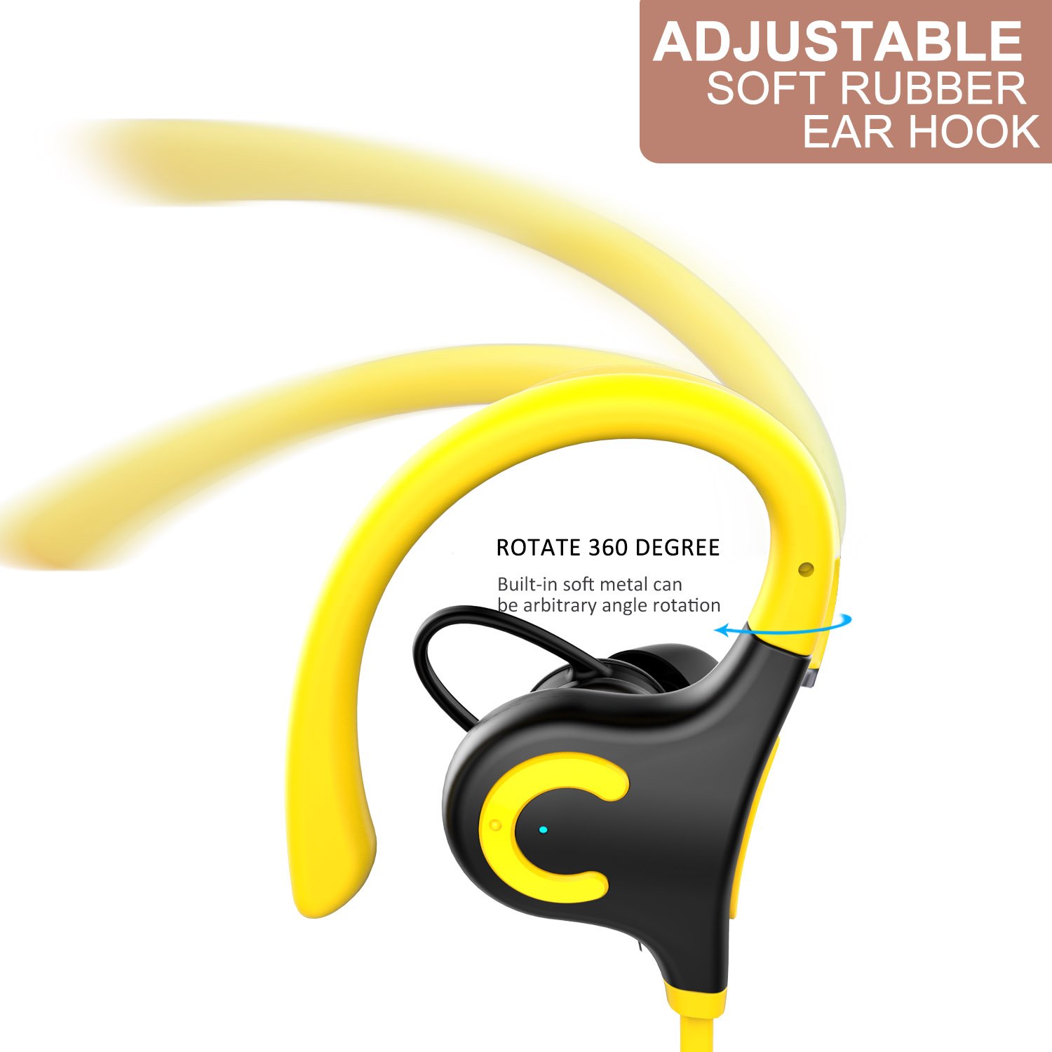 Bluetooth Headphones, Lobkin Wireless Headset Bluetooth V4.1 Stereo In Ear Earbuds Noise Cancelling Headphones Sweatproof Sports Earphones with Mic (Yellow)