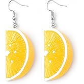MALOYANVE 3D Lemon Earrings for Women Resin Funny Lifelike Handmade Lightweight Tangerine Petal Lemon Slice Fruit Dangle Earrings Fashion Party Birthday Gifts Jewelry
