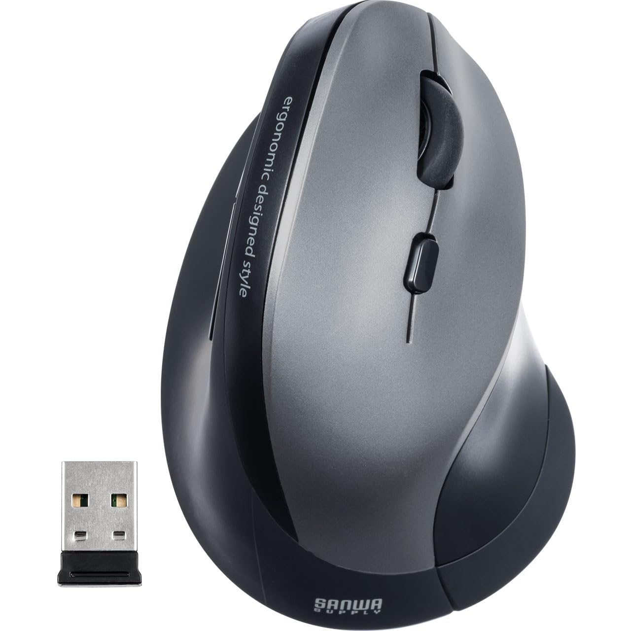 サンワダイレクト エルゴノミクスマウス ワイヤレス 腱鞘炎防止 静音 5ボタン ブルーLED シルバー 400-MA092SS商品画像