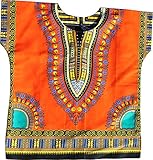 RaanPahMuang Unisex Bright Africa Colour Children Dashiki Cotton Shirt, 6-8 Years, Orange