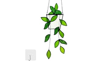 ROYXEN Plant Stained Glass,Stained Glass Window Hanging,Real Handmade Suncatcher,Artificial Green Plants Decor Gift for Women Mom Grandma Plant Lovers,Sun Catcher for Home Windows (Green)