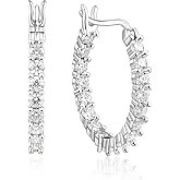 Moissanite Hoop Earrings for Women - 925 Sterling Silver Moissanite Earrings Hoop Earring Piercing Latch Back Real Moissan Hypoallergenic Jewelry Gifts