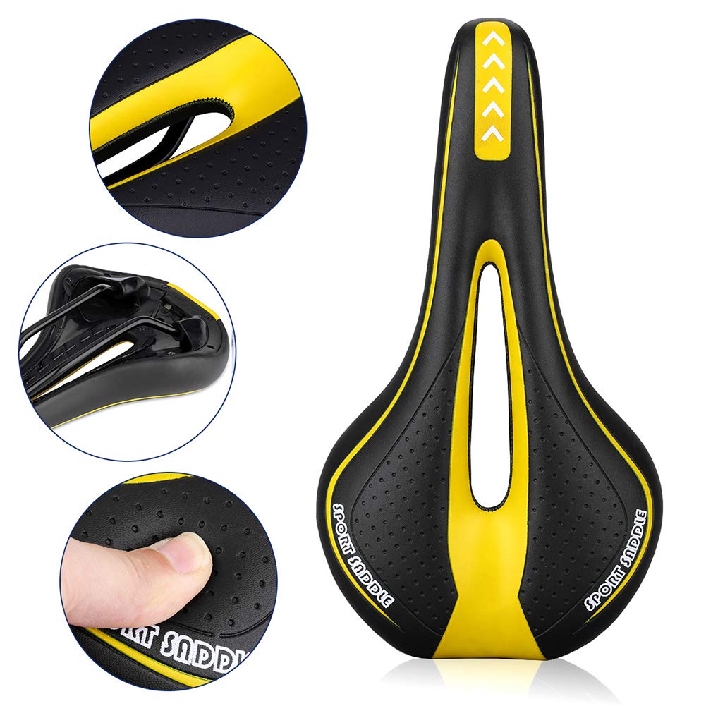 Immoch Comfort Bike Saddle - Cycling Seat Gel with Soft Cushion Ergonomics Design, Fit for Road and Mountain Bike (Black+Yellow)