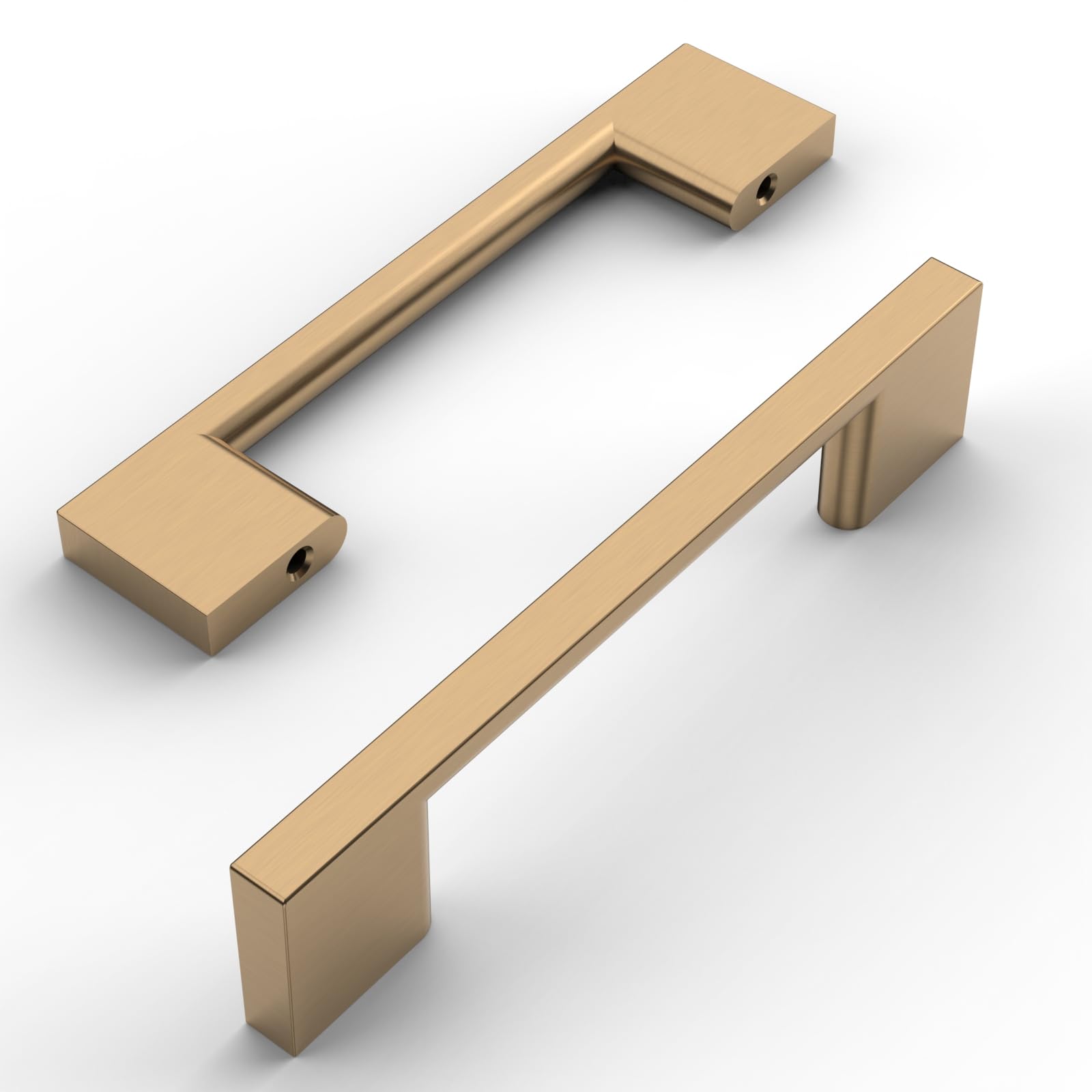 Amerdeco 10 Pack Modern Champagne Gold L Shape Cabinet Pulls, 96mm Hole Centers, Zinc, 100% Zinc, Kitchen Cabinet Handles — image 1