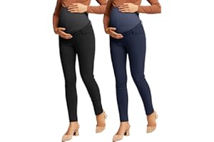 Maacie Maternity Leggings ComfortableOver The Belly Straight Stretch Work Pants with Pockets