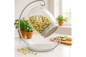 ALCEDIA Premium Sprouting Jar Kit - Unique 30 oz Wide Mouth Sprouting Jar, Stand, Tray and 316 Stainless Screen Lid | Decorative Indoor Seed Sprouter and Germinator (1 Kit)